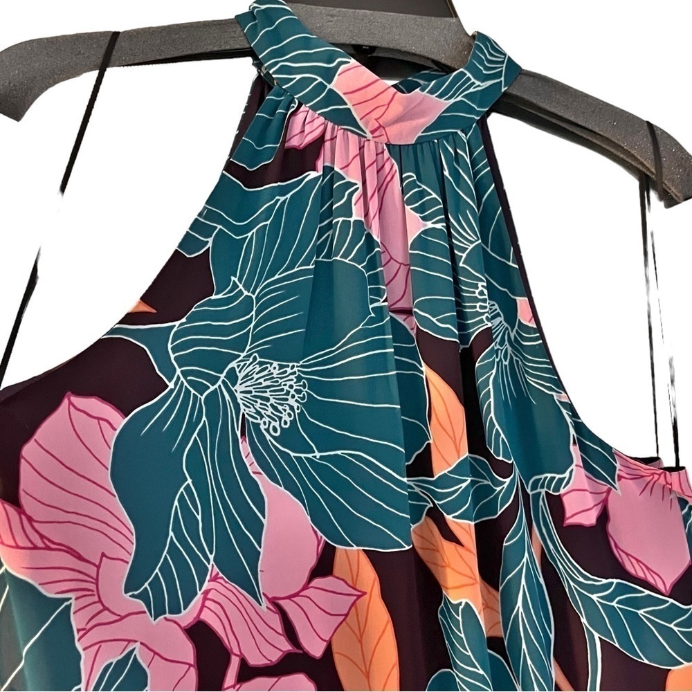 Trina Turk NWT Sunglasses Maxi Dress Tropical Print Teal,Pink,Tangerine Sz M - Picture 8 of 14